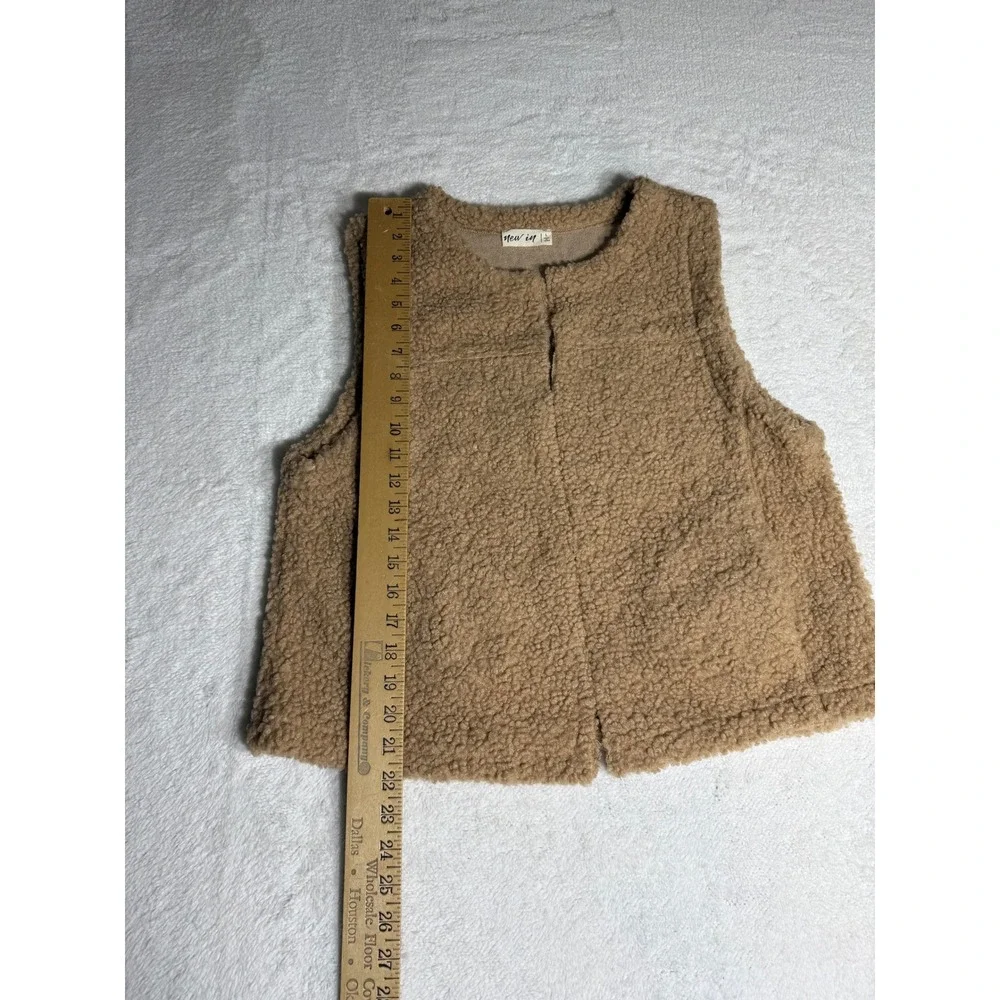 New In Sherpa Fleece Vest Women Large Tan Excellent Faux Shearling Gilet NJ90027
